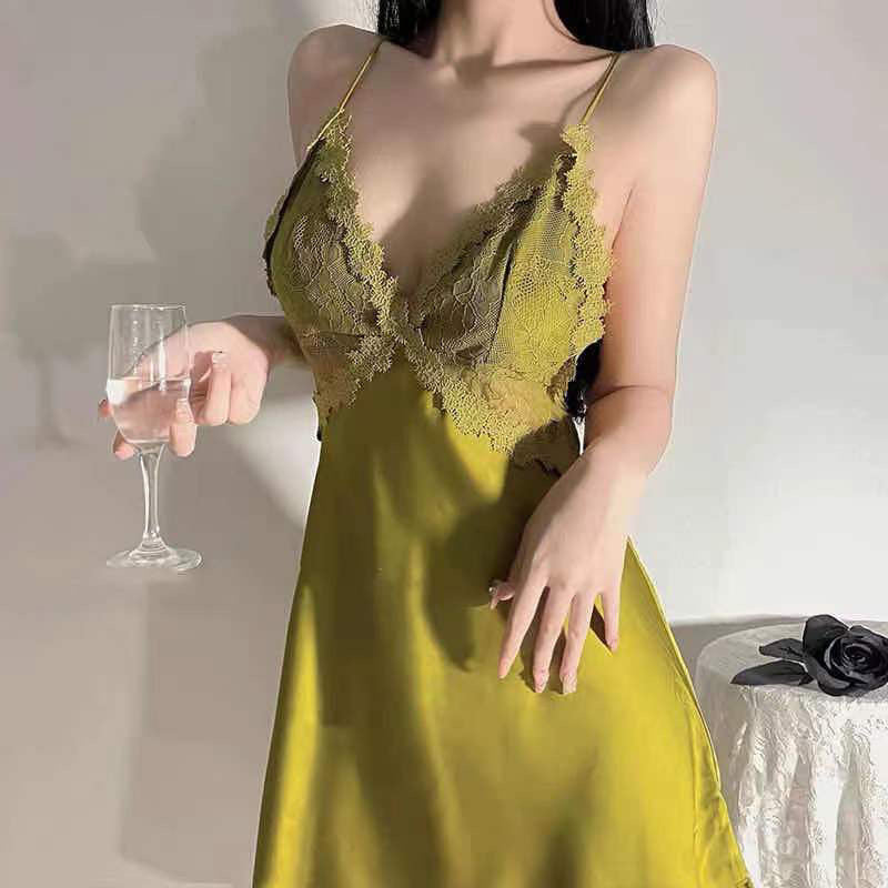 Embrace Summer Elegance with the V-Neck Backless Lace Nightgown