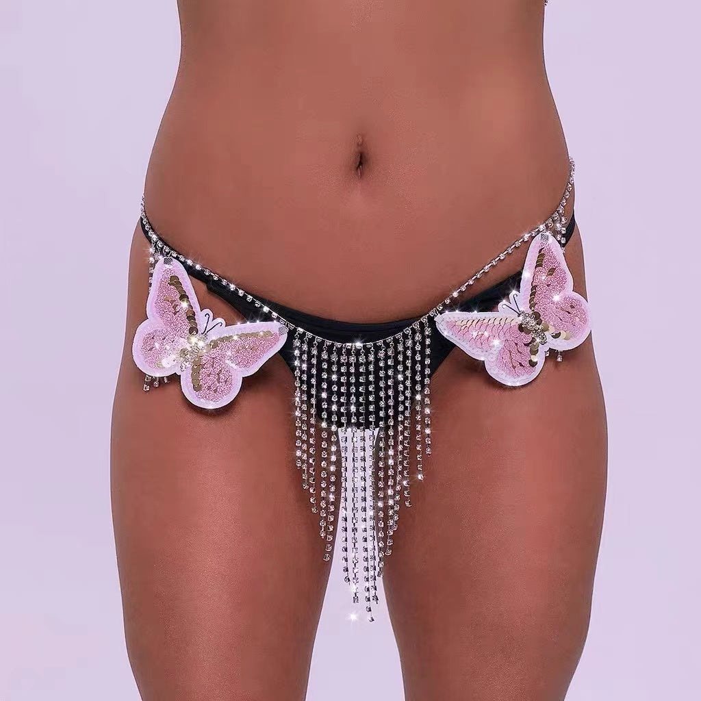Pink Butterfly Chain Bra Sets  FancyCollect Pink One Size(50-70kg) (110-155lb) Underwear