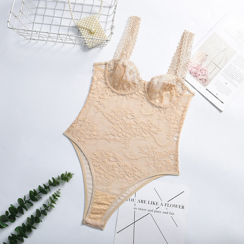 See-through Lace Curvy Bodysuit  FancyCollect   