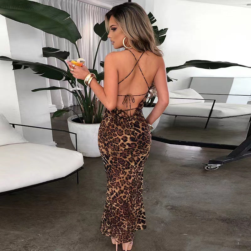 Leopard Print Sexy Backless Dress  FancyCollect   