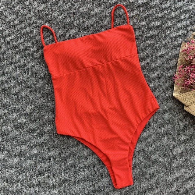 Rainbow Deep V Bathing Suit  FancyCollect Red L 