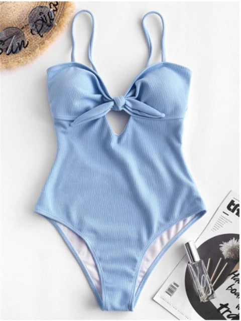 Rainbow Deep V Bathing Suit  FancyCollect Sky Blue S 