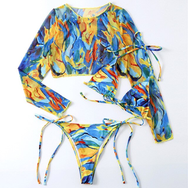 Leopard Print Bathing Suit  FancyCollect Blue S (45-55kg) (100-120lb) 