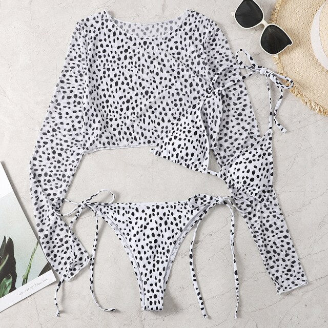 Leopard Print Bathing Suit  FancyCollect white L (65-70kg) (140-155lb) 